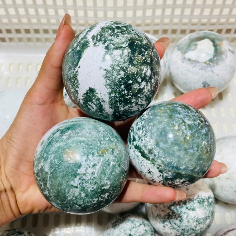 21 Pieces White Moss Agate Spheres -Wholesale Crystals