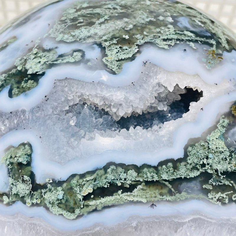 21.1lbs Large Druzy Geode Moss Agate Beautiful Sphere - Wholesale Crystals