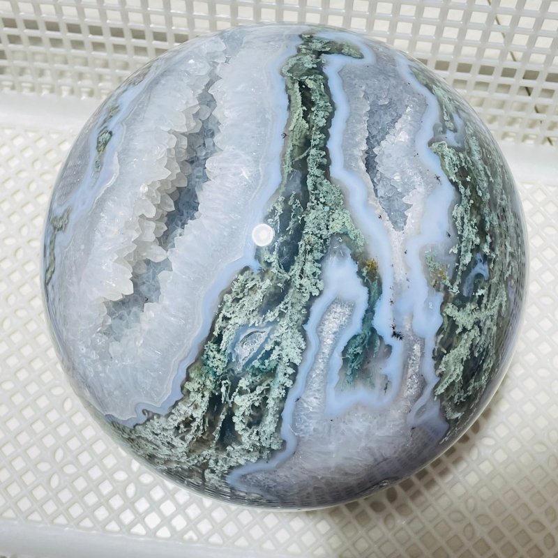 21.1lbs Large Druzy Geode Moss Agate Beautiful Sphere -Wholesale Crystals
