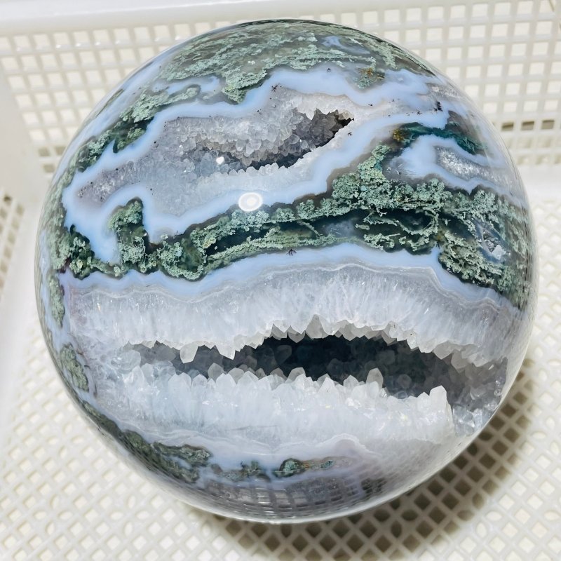 21.1lbs Large Druzy Geode Moss Agate Beautiful Sphere - Wholesale Crystals