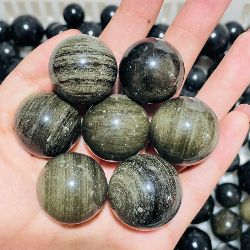 217 Pieces Gold Sheen Obsidian Mixed Silver Sheen Obsidian Spheres -Wholesale Crystals