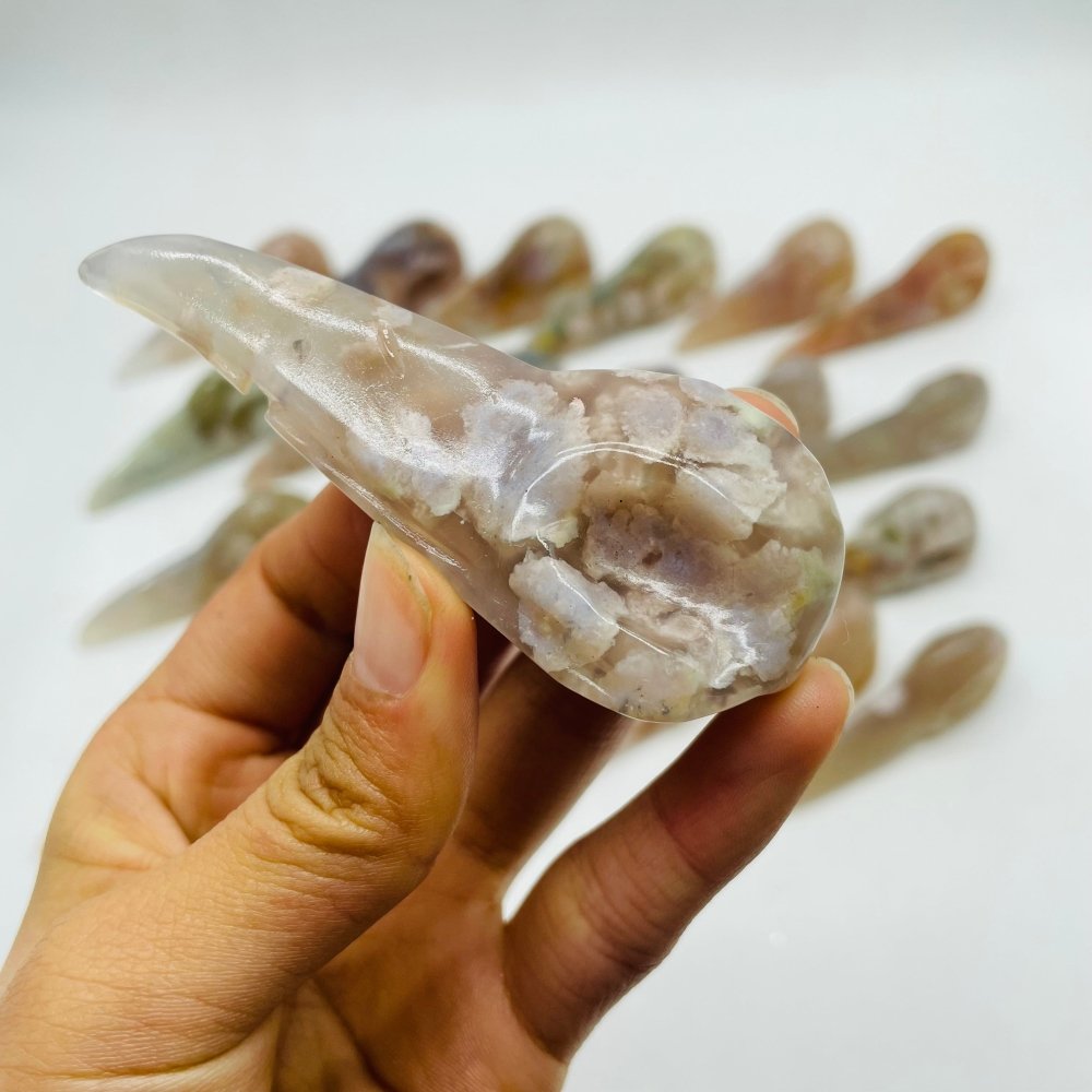 23 Pieces High Quality Sakura Flower Agate Crow Skull Carving -Wholesale Crystals