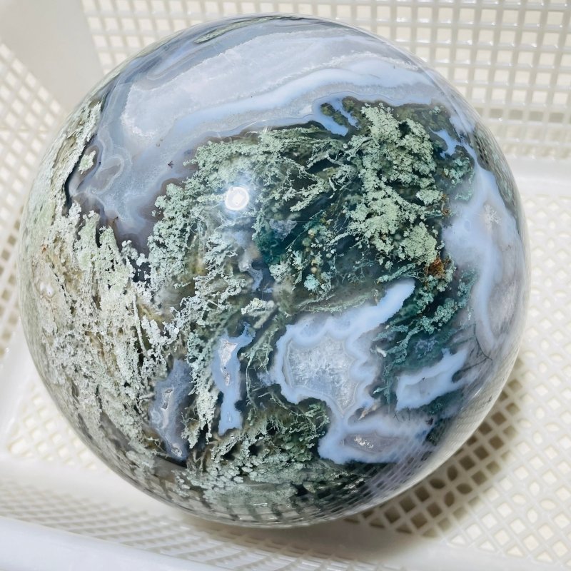 23lbs Large Druzy Geode Moss Agate Sphere -Wholesale Crystals