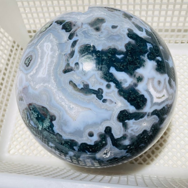 23lbs Large Druzy Geode Moss Agate Sphere - Wholesale Crystals