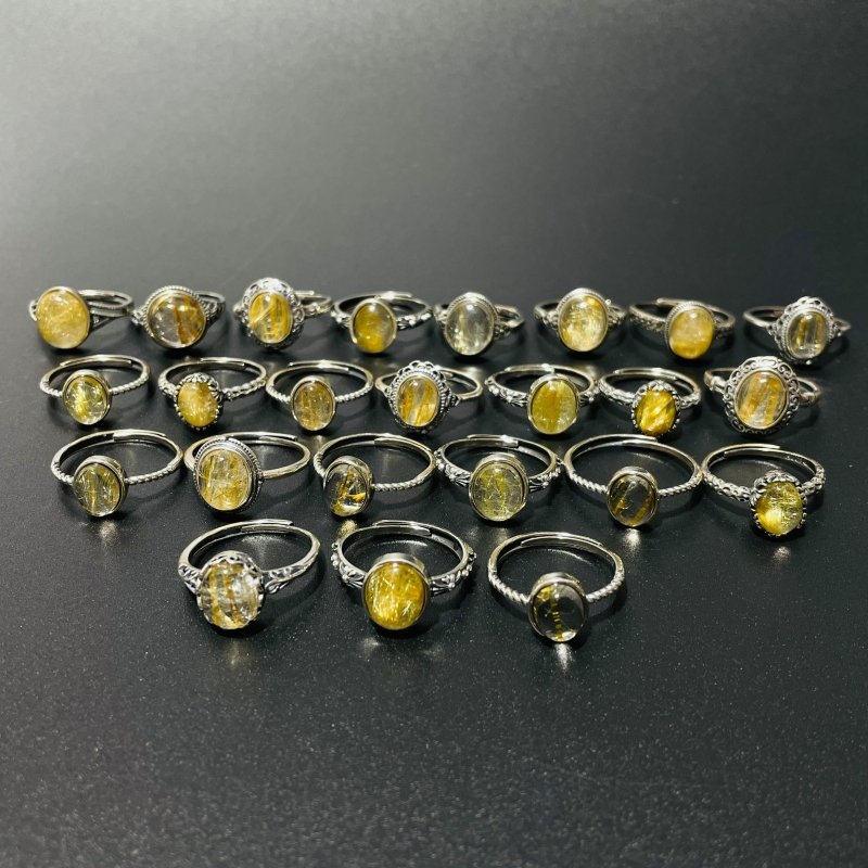 24 Pieces Gold Rutile Quartz Different Styles Sterling Silver Ring -Wholesale Crystals