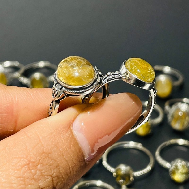 24 Pieces Gold Rutile Quartz Different Styles Sterling Silver Ring -Wholesale Crystals