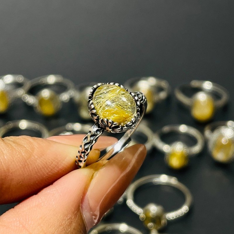 24 Pieces Gold Rutile Quartz Different Styles Sterling Silver Ring -Wholesale Crystals
