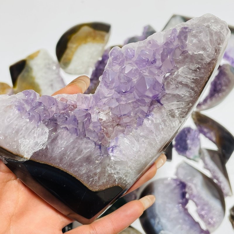24 Pieces Polished Geode Amethyst Mixed Agate Leftover Slab -Wholesale Crystals