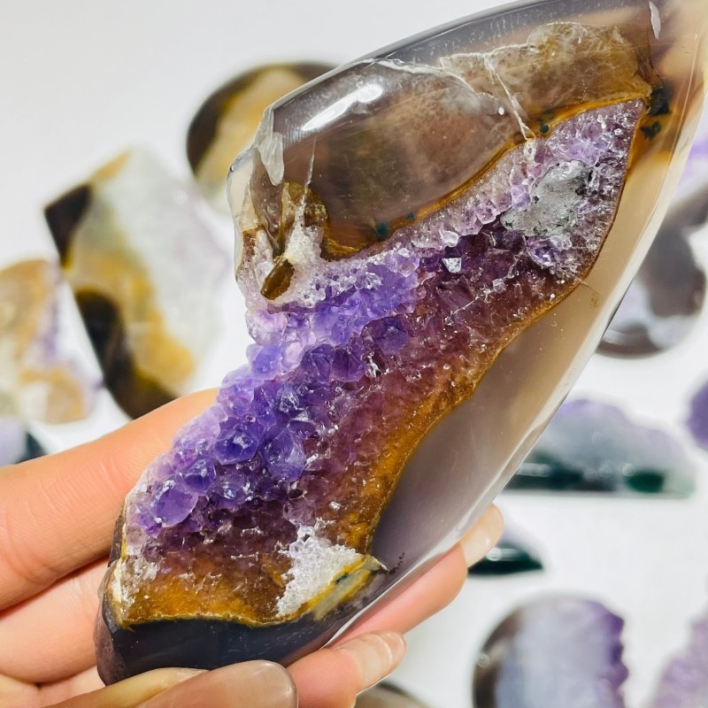 24 Pieces Polished Geode Amethyst Mixed Agate Leftover Slab -Wholesale Crystals