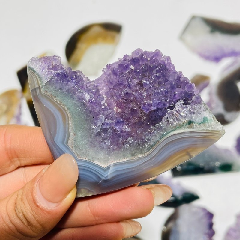 24 Pieces Polished Geode Amethyst Mixed Agate Leftover Slab - Wholesale Crystals