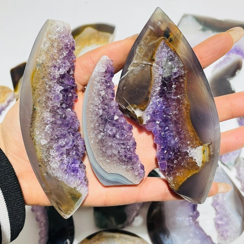 24 Pieces Polished Geode Amethyst Mixed Agate Leftover Slab - Wholesale Crystals