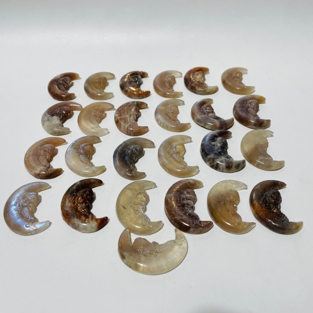 25 Pieces Beautiful Moonstone Mixed Sunstone Mermaid Moon Carving -Wholesale Crystals