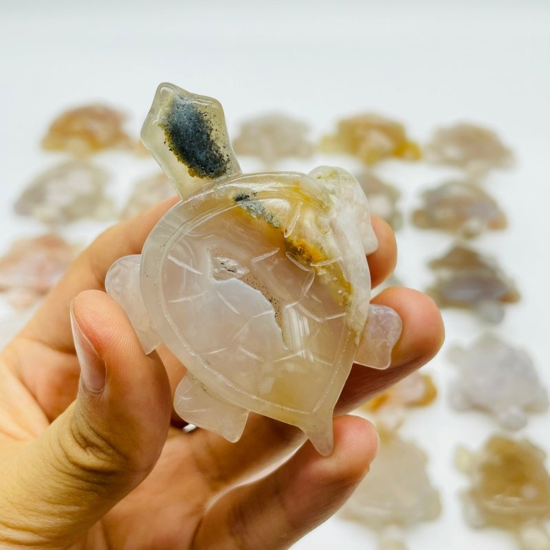 25 Pieces High Quality Sakura Flower Agate Sea Turtle Carving -Wholesale Crystals