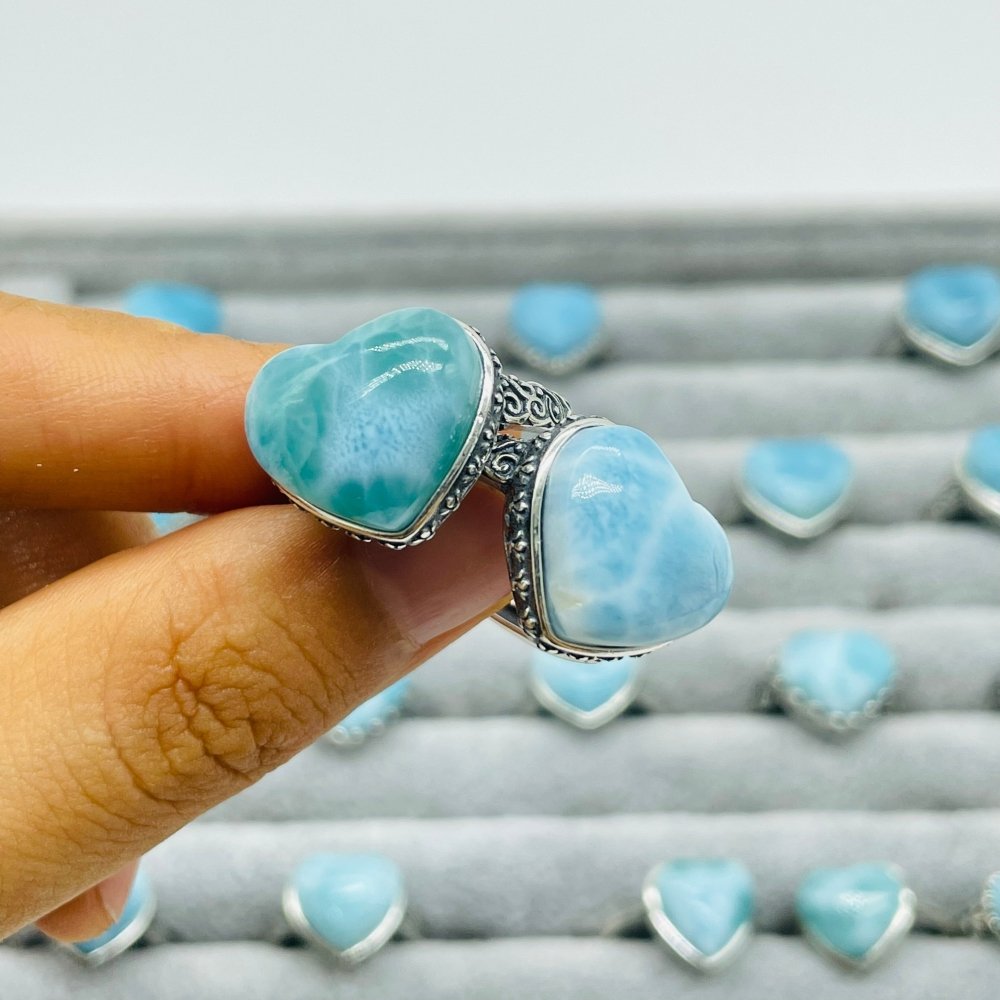 23 Pieces Beautiful Larimar Different Styles 925 Sterling Silver Heart Rings Wholesale -Wholesale Crystals