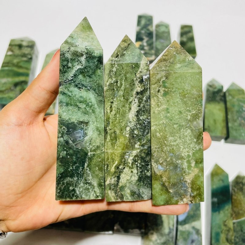 26 Pieces Moss Agate Four-Sided Tower Points -Wholesale Crystals