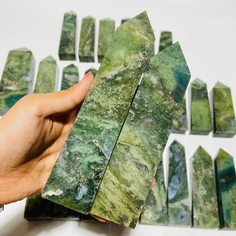 26 Pieces Moss Agate Four-Sided Tower Points -Wholesale Crystals