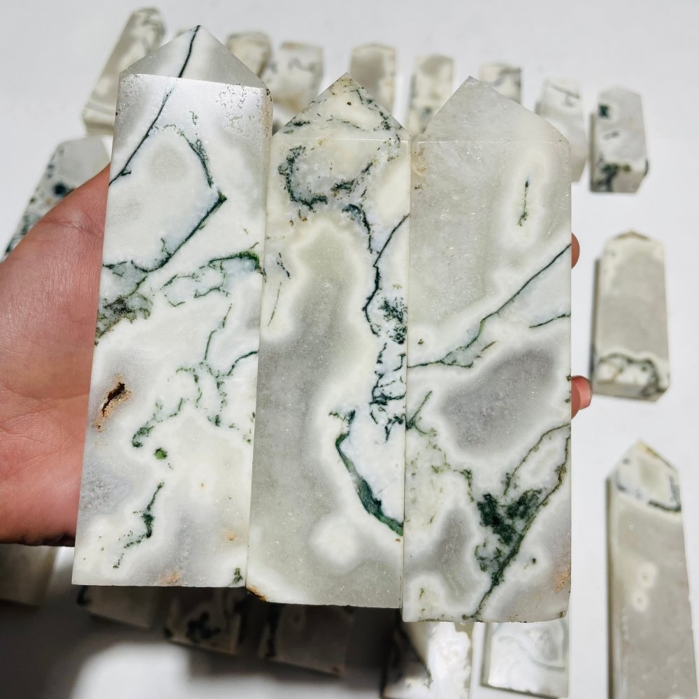 26 Pieces White Moss Agate Four-Sided Tower Points -Wholesale Crystals