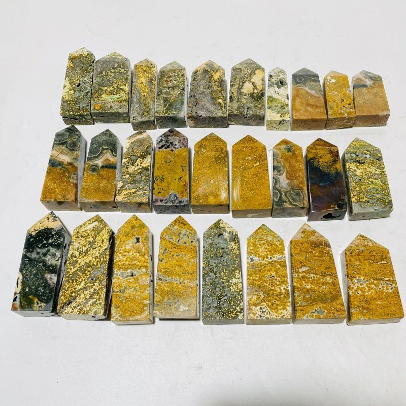 27 Pieces 8th Vein Yellow Ocean Jasper Four - Sided Points - Wholesale Crystals