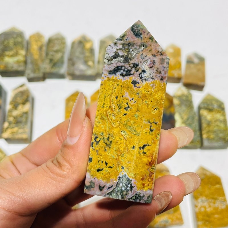 27 Pieces 8th Vein Yellow Ocean Jasper Four - Sided Points - Wholesale Crystals