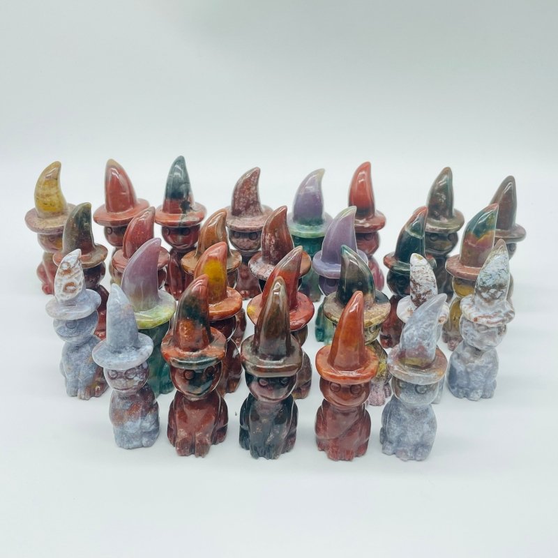 27 Pieces Ocean Jasper Wizard Cat Carving -Wholesale Crystals