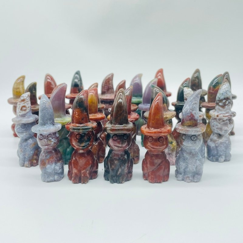 27 Pieces Ocean Jasper Wizard Cat Carving -Wholesale Crystals