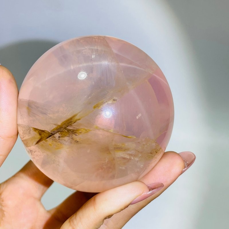2.8in(7.1cm) Six Star Line Rose Quartz Fire Quartz Sphere -Wholesale Crystals