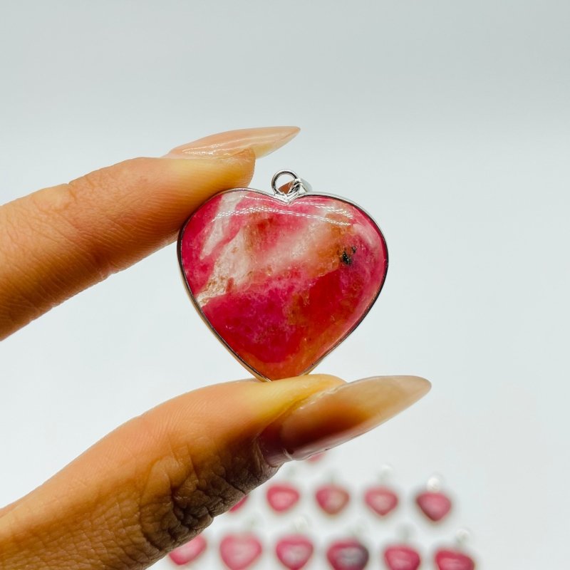 29 Pieces Pink Rhodonite Stone Heart Pendant - Wholesale Crystals