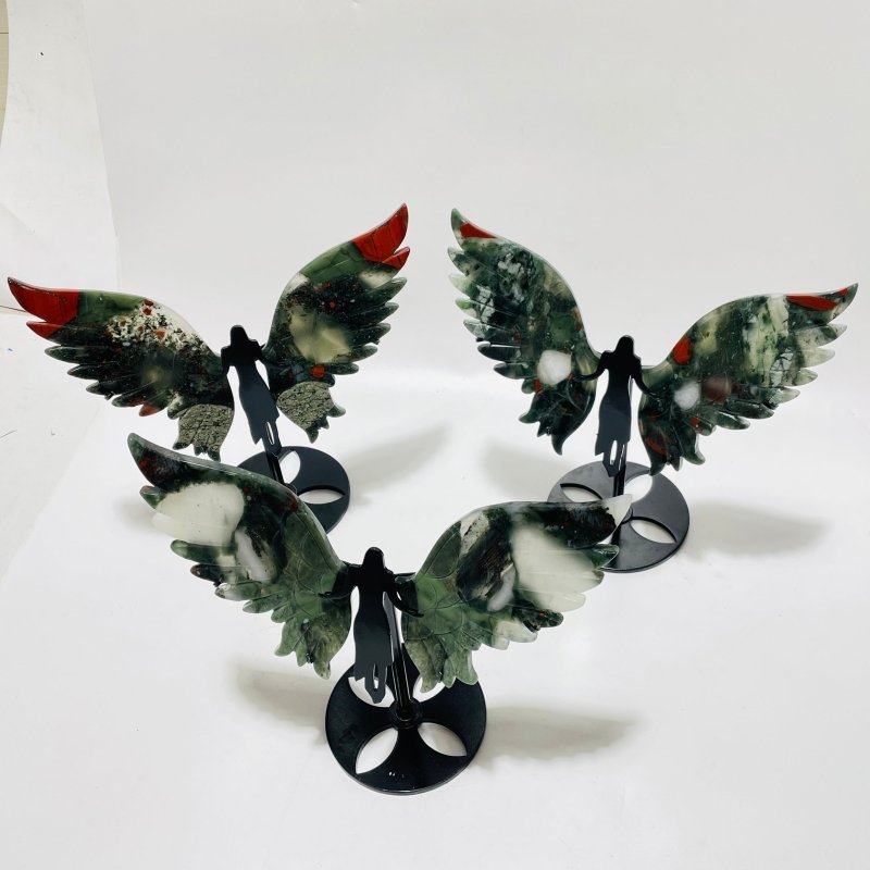3 Pairs Africa Blood Stone Angel Wing With Stand -Wholesale Crystals
