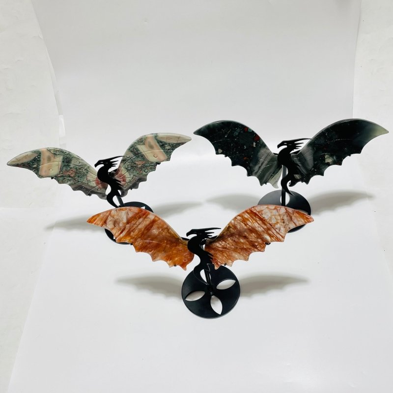 3 Pairs Flying Dragon Wing With Stand Red Fire Quartz Africa Blood Colorful Jasper -Wholesale Crystals