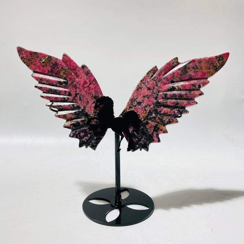 3 Pairs Red Rhodonite Pegasus Wing Carving With Stand -Wholesale Crystals