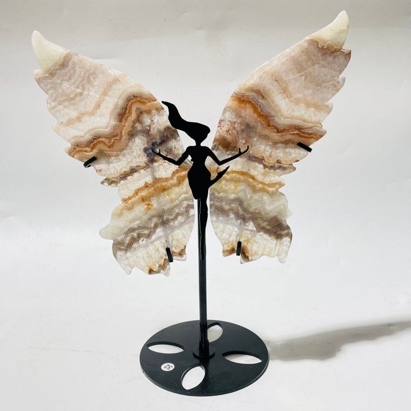 3 Pairs Striped Agate Symmetry Fairy Wing With Stand - Wholesale Crystals