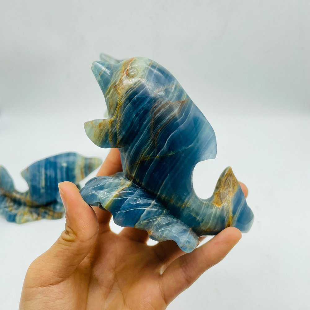 3 Pieces Beautiful Blue Onyx Dolphin Carving -Wholesale Crystals