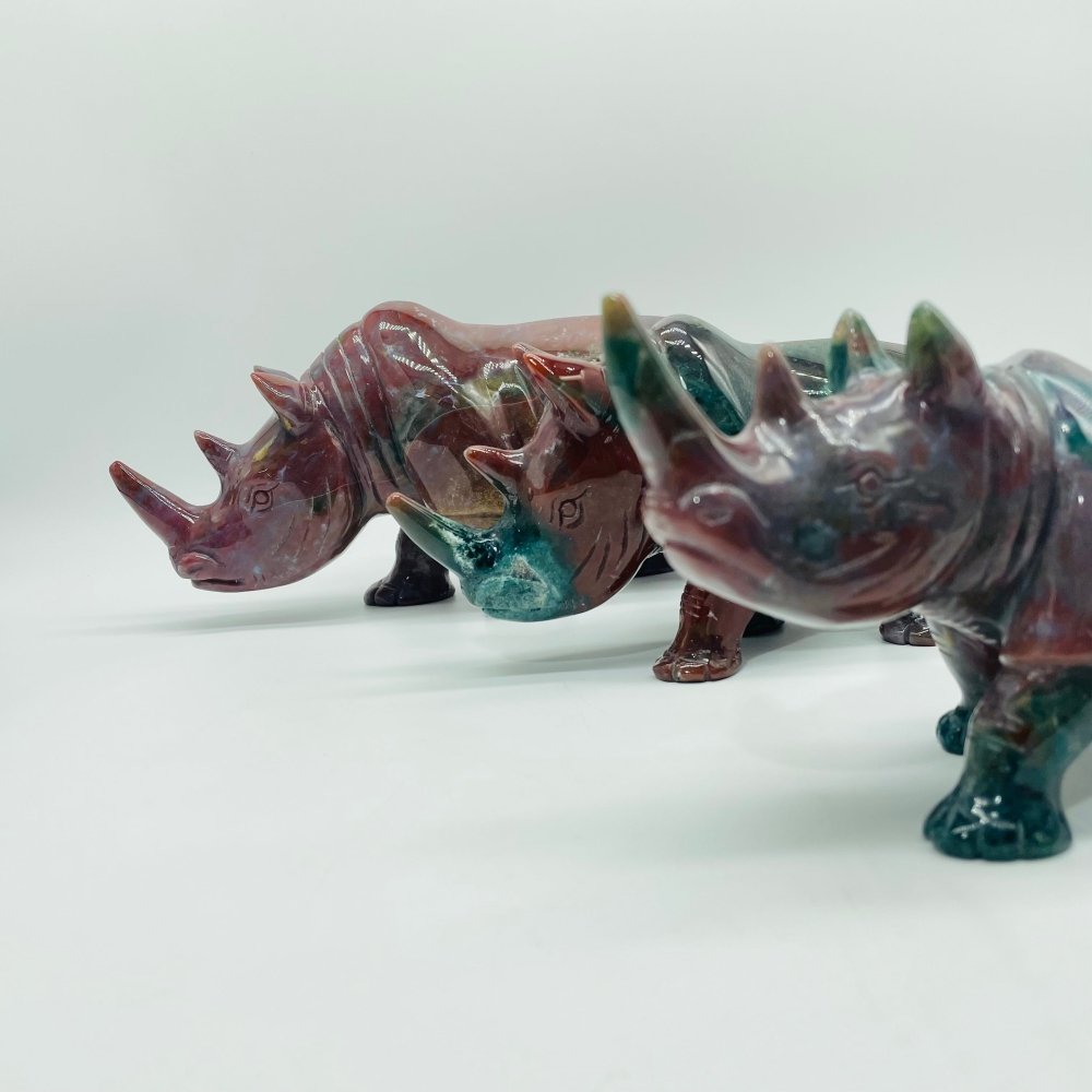 3 Pieces Beautiful Large Ocean Jasper Rhino Carving -Wholesale Crystals