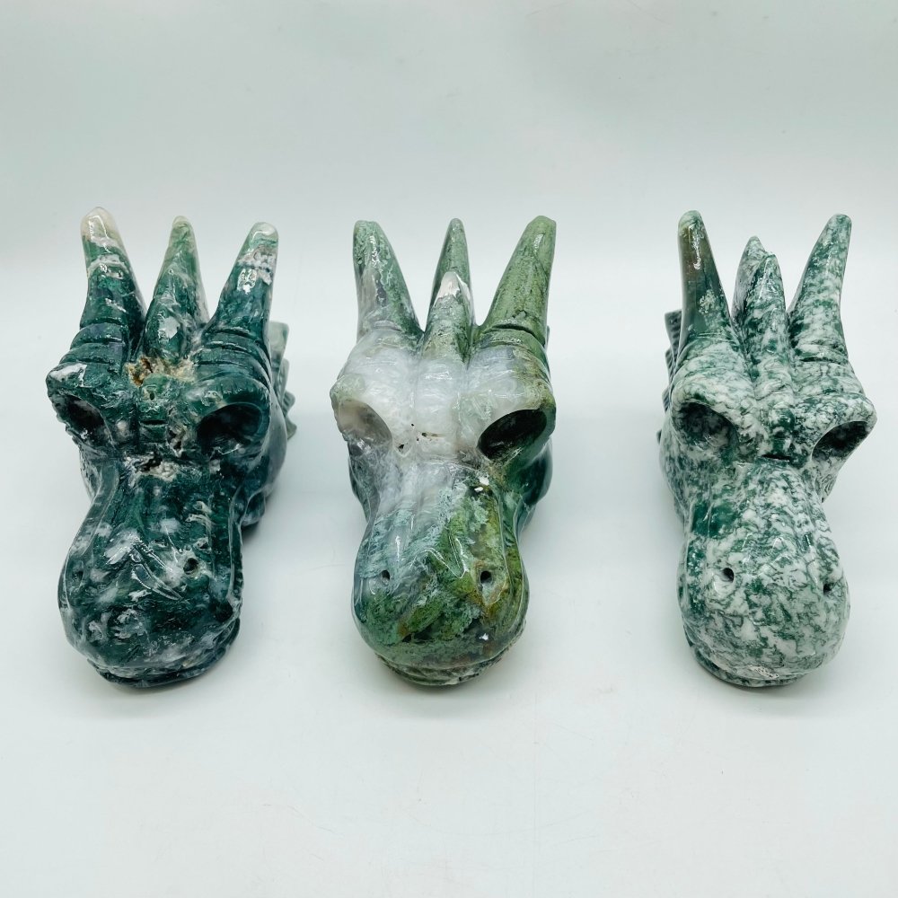 3 Pieces Beautiful Moss Agate Dragon Head -Wholesale Crystals