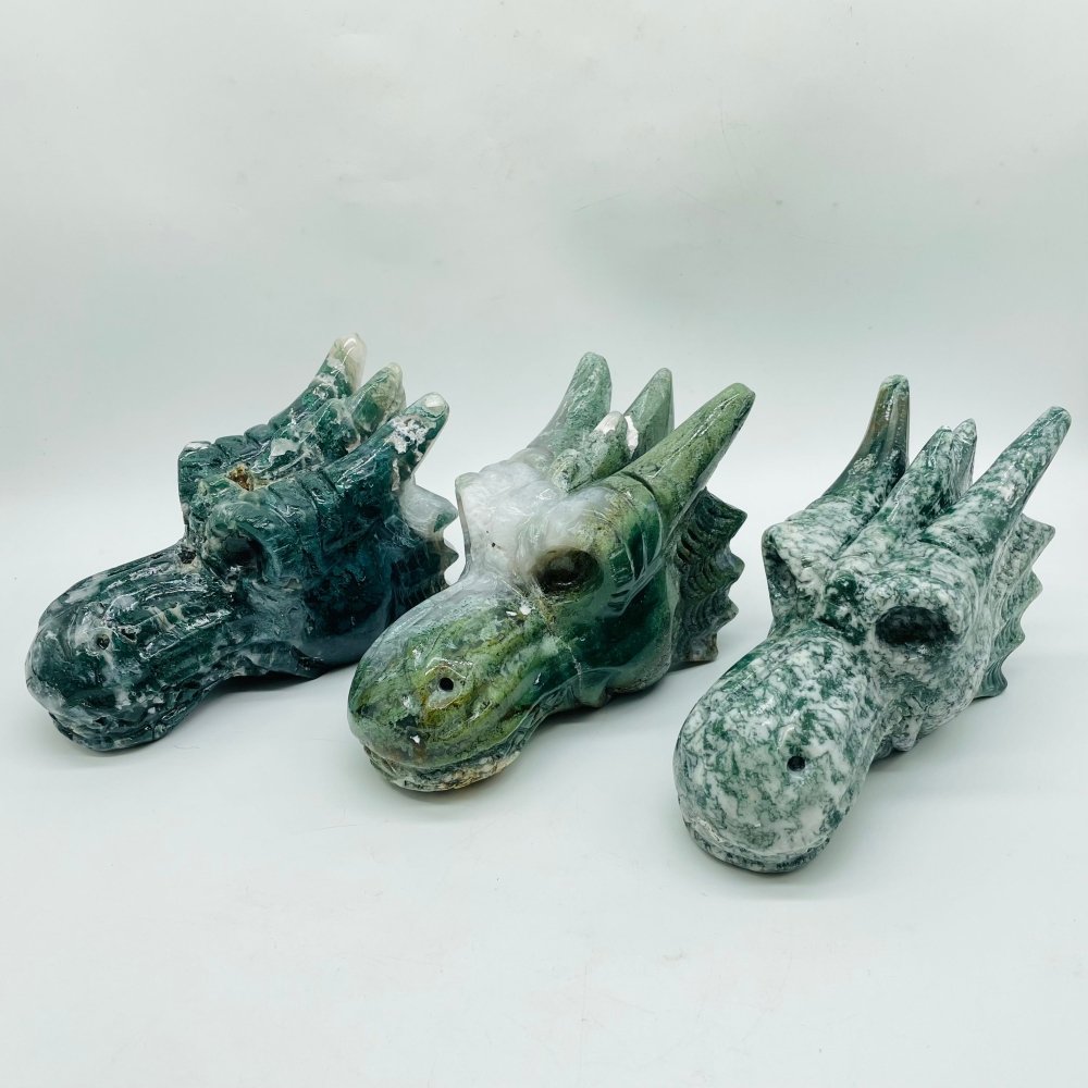 3 Pieces Beautiful Moss Agate Dragon Head -Wholesale Crystals