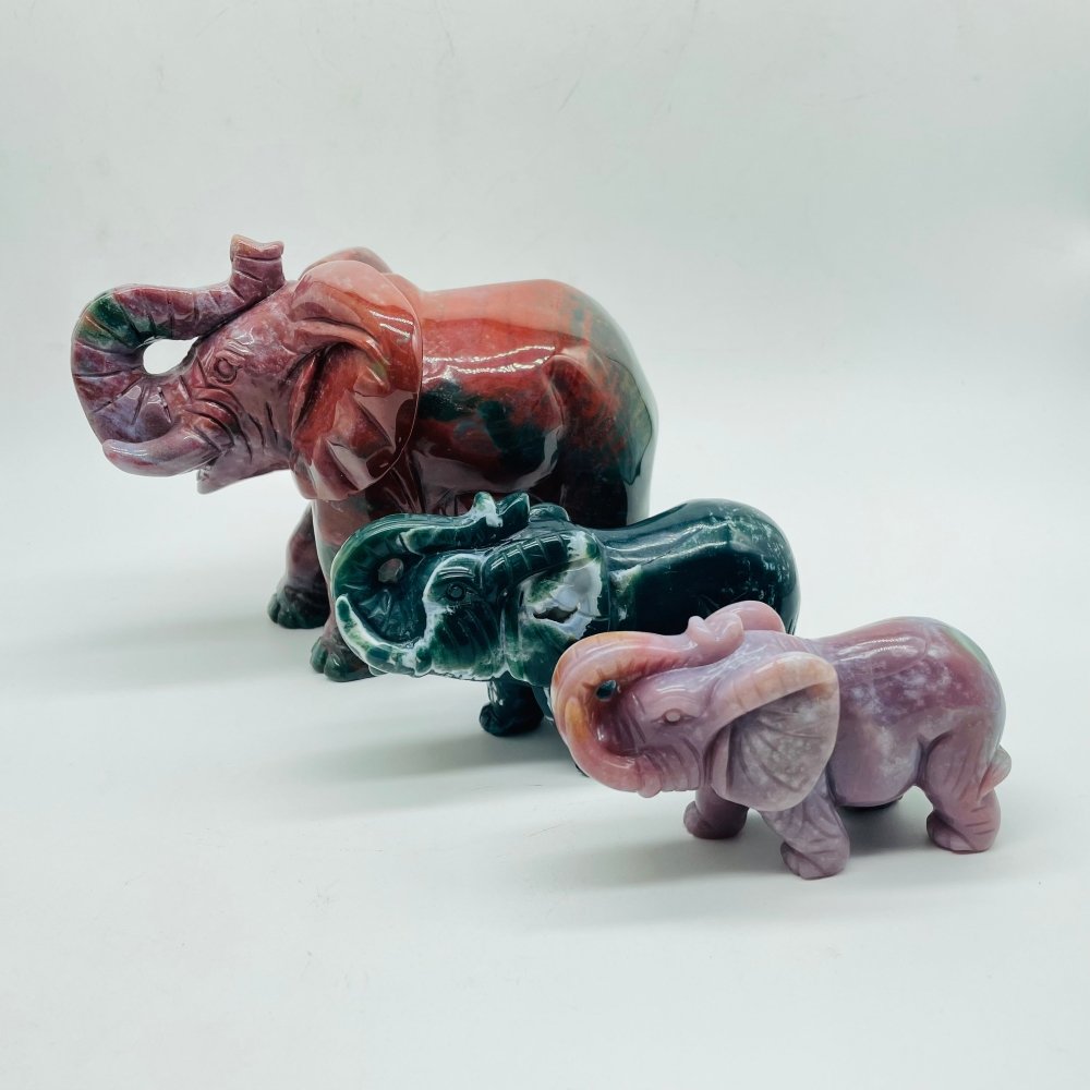 3 Pieces Beautiful Ocean Jasper Elephant Carving -Wholesale Crystals