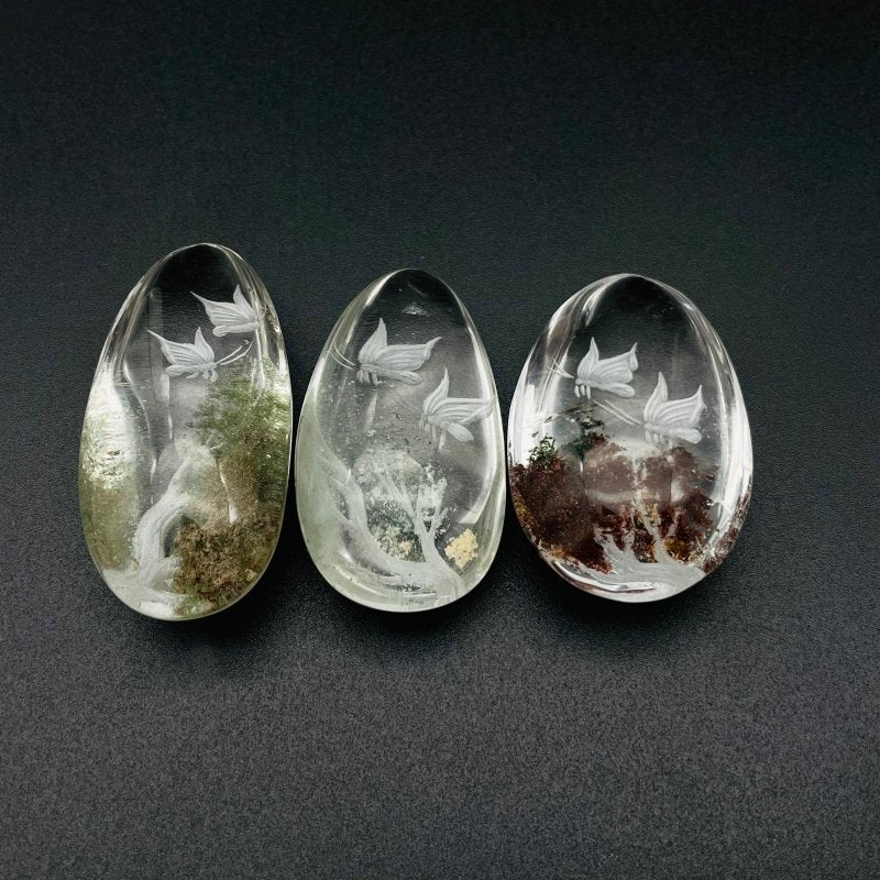 3 Pieces Butterfly Garden Quartz Inner Scene Carving -Wholesale Crystals