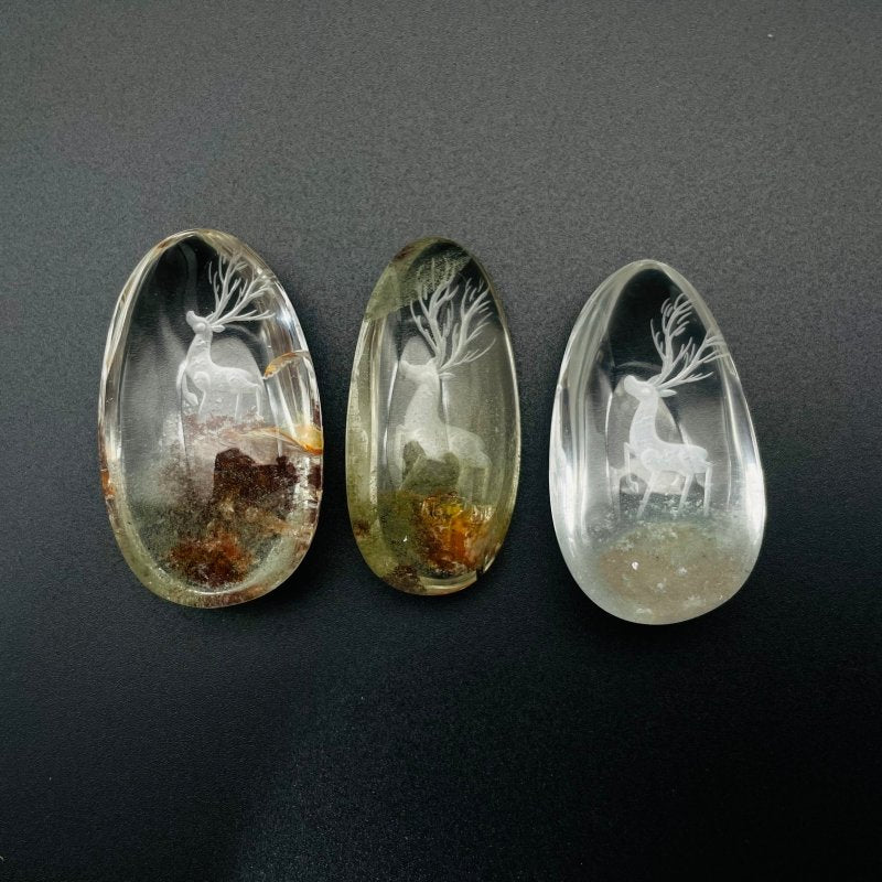 3 Pieces Deer Garden Quartz Inner Scene Carving -Wholesale Crystals