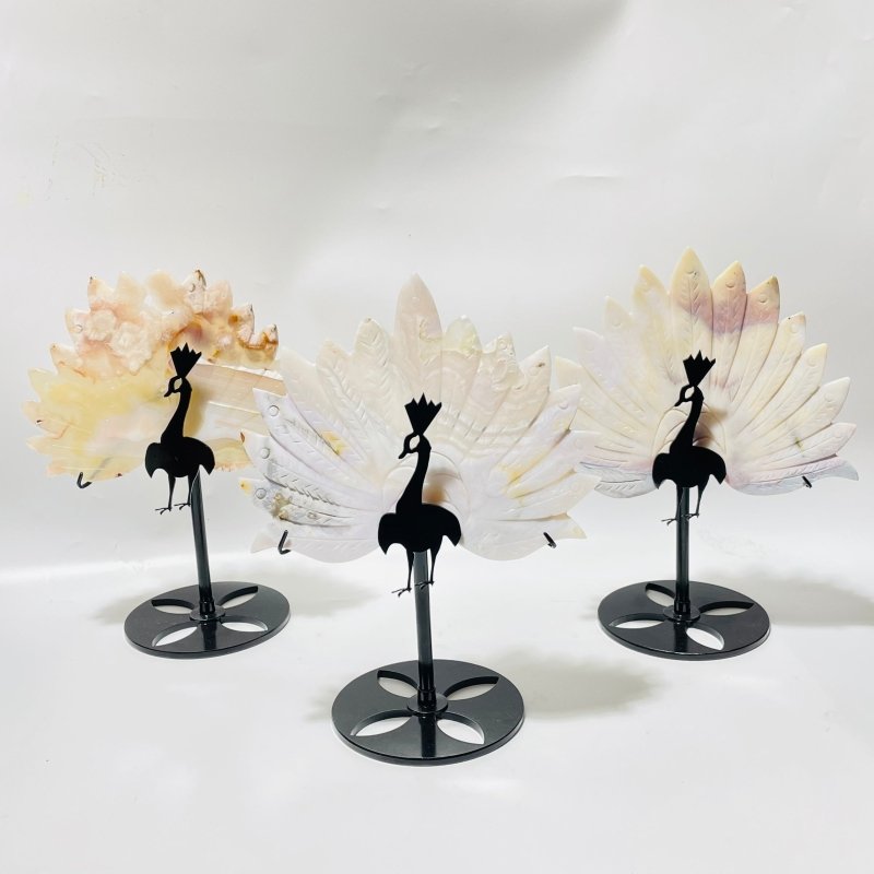 3 Pieces Flower Agate Peacock With Stand Carving -Wholesale Crystals