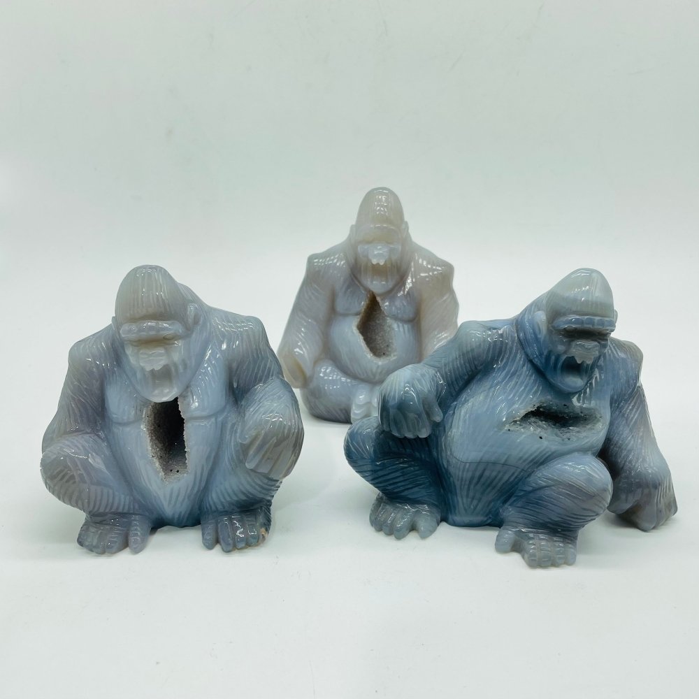 3 Pieces Geode Druzy Agate King Kong Ape Carving -Wholesale Crystals