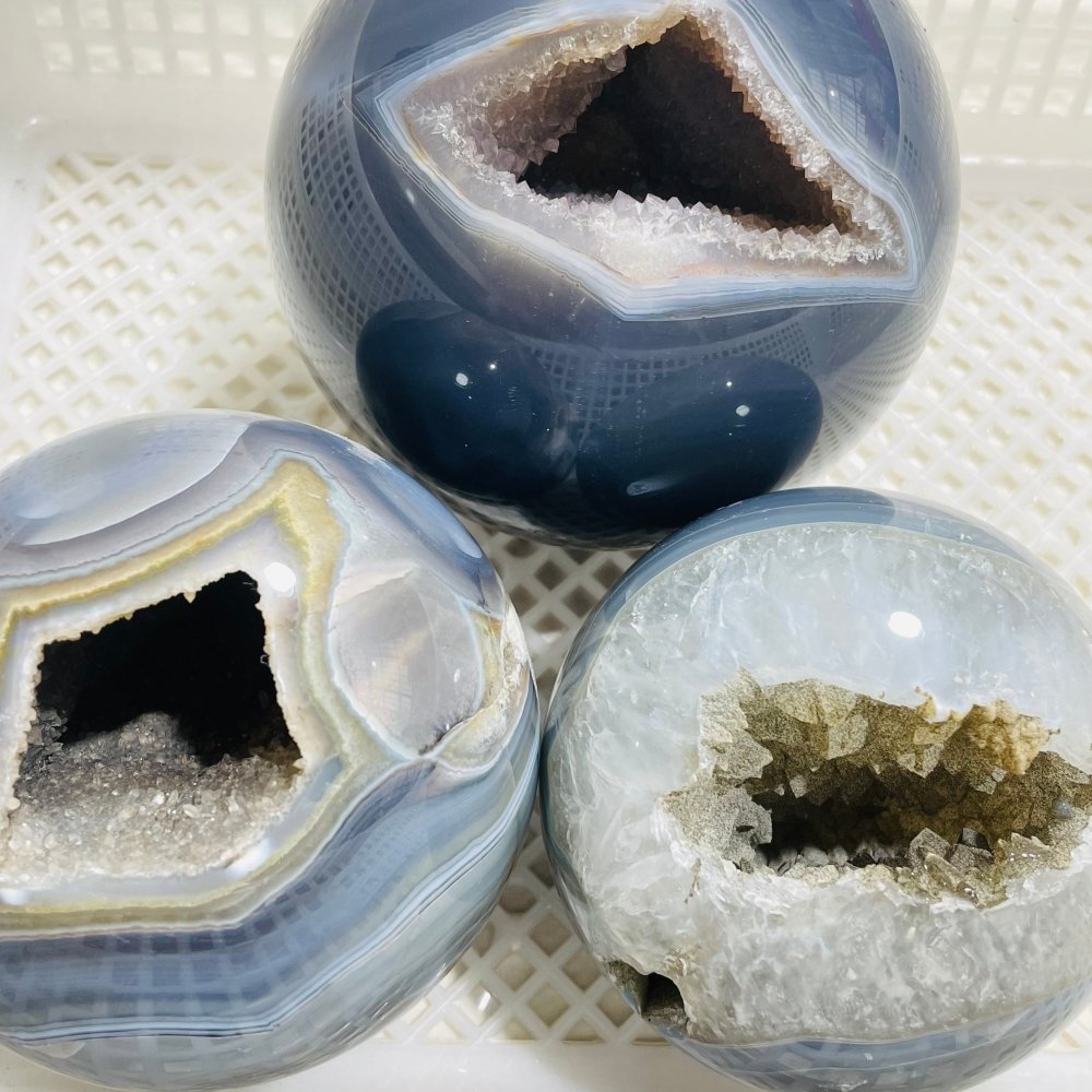 3 Pieces Geode Druzy Agate Spheres Ball -Wholesale Crystals