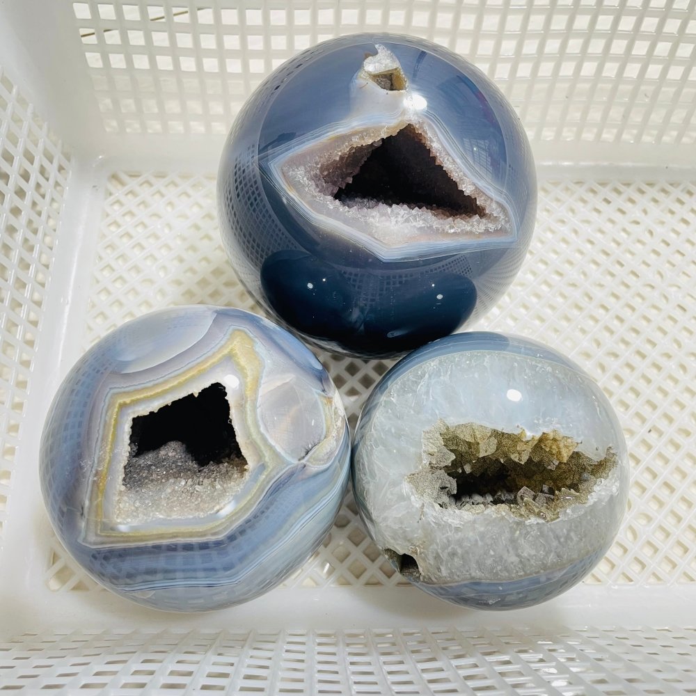 3 Pieces Geode Druzy Agate Spheres Ball -Wholesale Crystals