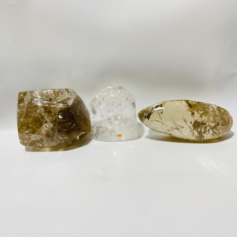 3 Pieces Large Beautiful Rainbow Polished Clear Quartz Smoky Quartz - Wholesale Crystals