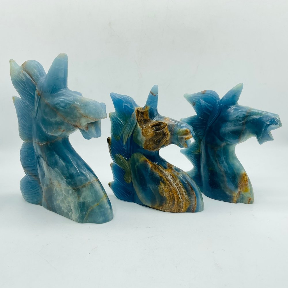 3 Pieces Large Blue Onyx Unicorn Carving -Wholesale Crystals