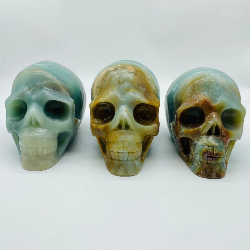 3 Pieces Large Caribbean Calcite Skull Carving -Wholesale Crystals