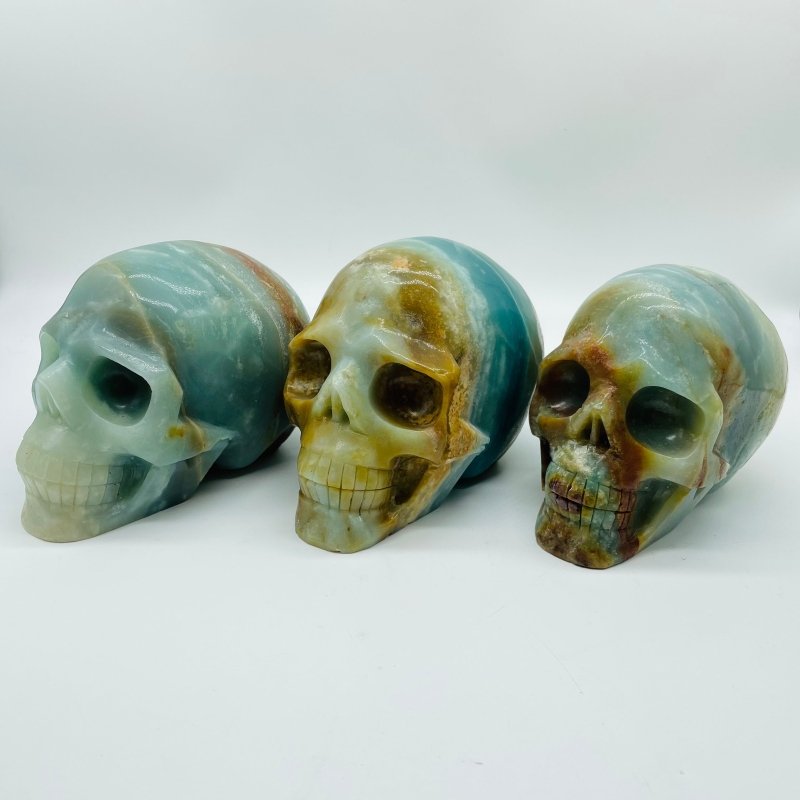 3 Pieces Large Caribbean Calcite Skull Carving -Wholesale Crystals