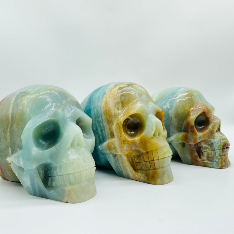 3 Pieces Large Caribbean Calcite Skull Carving -Wholesale Crystals