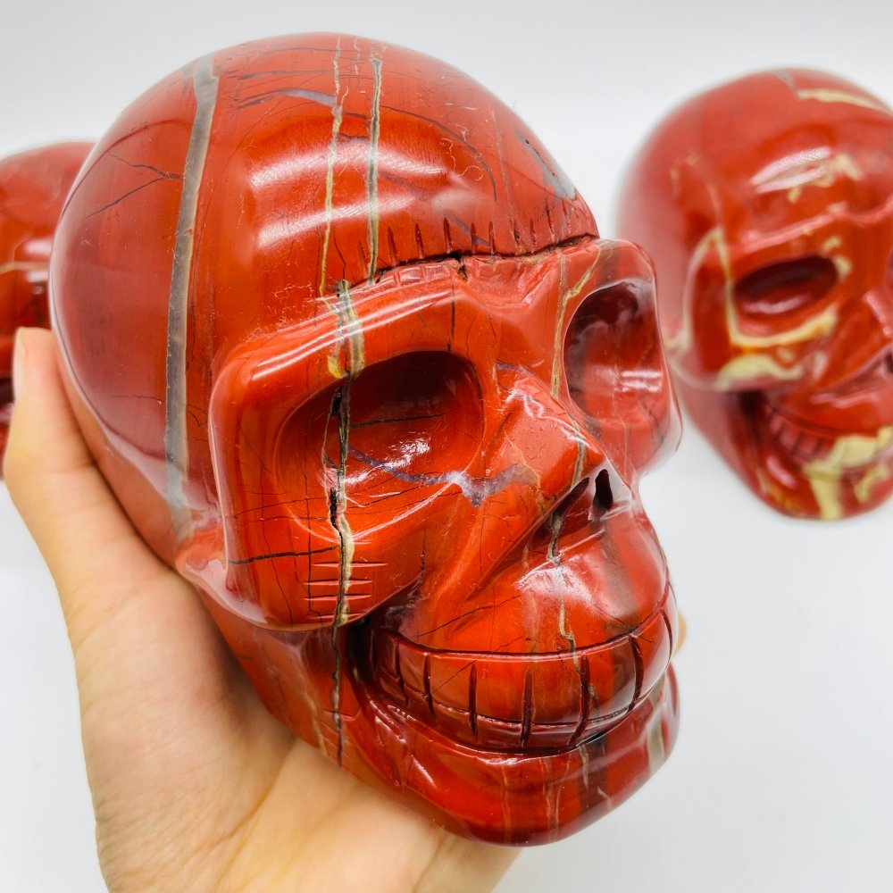 3 Pieces Large Red Jasper Skull Carving -Wholesale Crystals