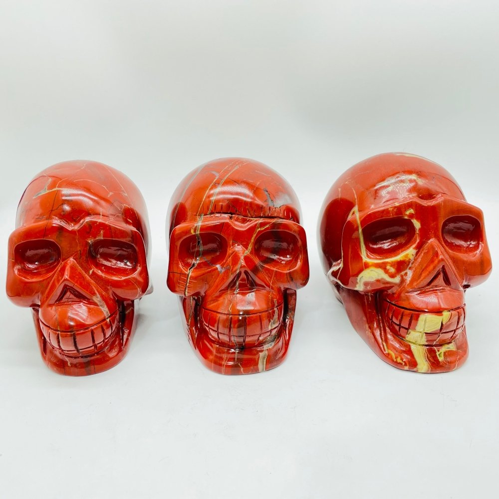 3 Pieces Large Red Jasper Skull Carving -Wholesale Crystals