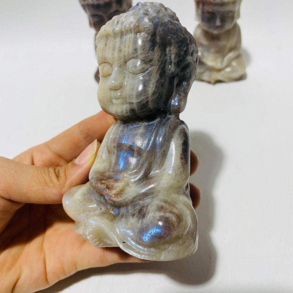 3 Pieces Moonstone Mixed Sunstone Baby Buddha Carving -Wholesale Crystals